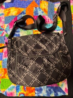 Karl Lagerfeld Black Quilted Rope-Pattern Crossbody Bag